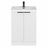 Milan Fluted 600mm Matt White 2-Door Floor Standing Vanity Unit with Matt Black Handles