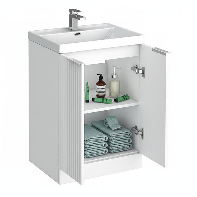 Milan Fluted 600mm Matt White 2-Door Floor Standing Vanity Unit