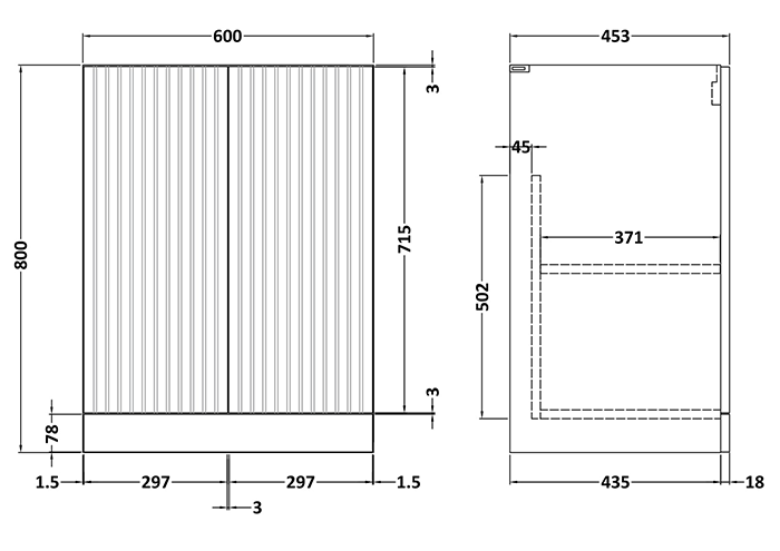 Milan Fluted 600mm Matt White 2-Door Floor Standing Vanity Unit