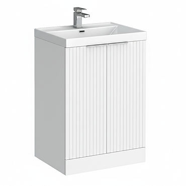 Milan Fluted 600mm Matt White 2-Door Floor Standing Vanity Unit
