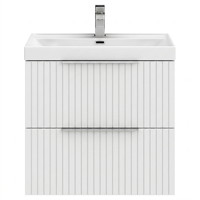 Milan Fluted 600mm Matt White 2-Drawer Wall Hung Vanity Unit with Chrome Handles