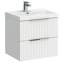 Milan Fluted 600mm Matt White 2-Drawer Wall Hung Vanity Unit with Chrome Handles