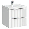 Milan Fluted 600mm Matt White 2-Drawer Wall Hung Vanity Unit with Chrome Handles