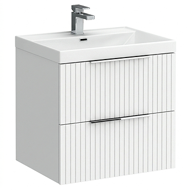 Milan Fluted 600mm Matt White 2-Drawer Wall Hung Vanity Unit with Chrome Handles