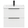 Milan Fluted 600mm Matt White 2-Drawer Wall Hung Vanity Unit with Matt Black Handles