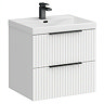 Milan Fluted 600mm Matt White 2-Drawer Wall Hung Vanity Unit with Matt Black Handles