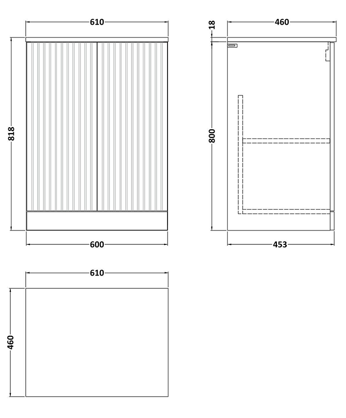 Milan Fluted 600mm Matt White Vanity Unit - Floor Standing 2-Door Unit with Carrara Marble Worktop & Chrome Handles