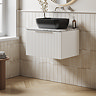 Milan Fluted 600mm Matt White Vanity Unit - Wall Hung 1 Drawer Unit with Carrara Marble Worktop & Chrome Handle