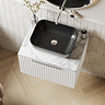 Milan Fluted 600mm Matt White Vanity Unit - Wall Hung 1 Drawer Unit with Carrara Marble Worktop & Chrome Handle