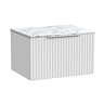 Milan Fluted 600mm Matt White Vanity Unit - Wall Hung 1 Drawer Unit with Carrara Marble Worktop & Chrome Handle