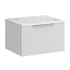 Milan Fluted 600mm Matt White Vanity Unit - Wall Hung 1 Drawer Unit with Carrara Marble Worktop & Chrome Handle