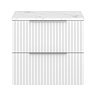 Milan Fluted 600mm Matt White Vanity Unit - Wall Hung 2 Drawer Unit with Carrara Marble Worktop & Chrome Handles