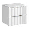 Milan Fluted 600mm Matt White Vanity Unit - Wall Hung 2 Drawer Unit with Carrara Marble Worktop & Chrome Handles