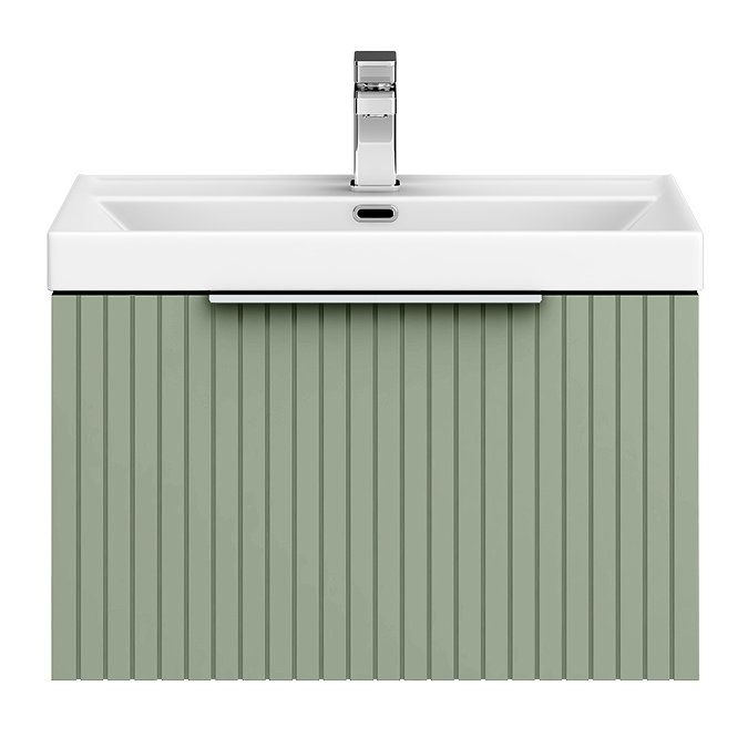 Milan Fluted 600mm Satin Green 1-Drawer Wall Hung Vanity Unit with Chrome Handle