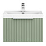 Milan Fluted 600mm Satin Green 1-Drawer Wall Hung Vanity Unit with Chrome Handle