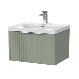 Milan Fluted 600mm Satin Green 1-Drawer Wall Hung Vanity Unit with Chrome Handle
