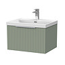 Milan Fluted 600mm Satin Green 1-Drawer Wall Hung Vanity Unit with Chrome Handle