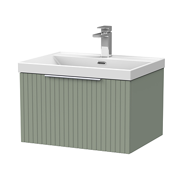 Milan Fluted 600mm Satin Green 1-Drawer Wall Hung Vanity Unit with Chrome Handle