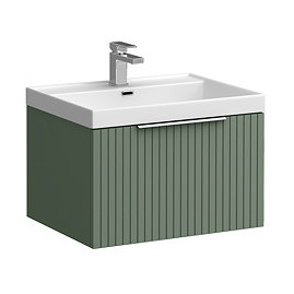 Milan Fluted 600mm Satin Green 1-Drawer Wall Hung Vanity Unit with Chrome Handle