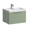 Milan Fluted 600mm Satin Green 1-Drawer Wall Hung Vanity Unit with Chrome Handle