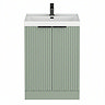 Milan Fluted 600mm Satin Green 2-Door Floor Standing Vanity Unit with Matt Black Handles