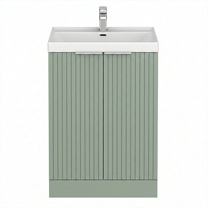 Milan Fluted 600mm Satin Green 2-Door Floor Standing Vanity Unit