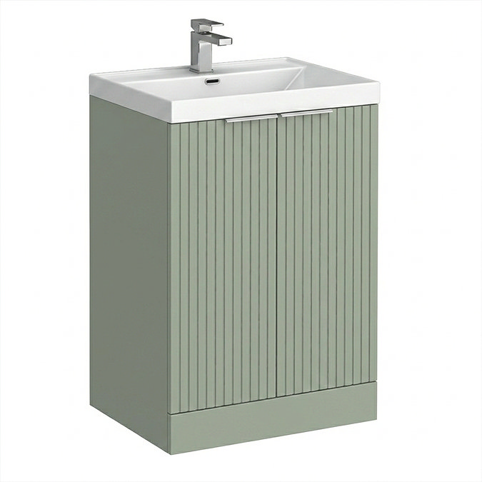 Milan Fluted 600mm Satin Green 2-Door Floor Standing Vanity Unit