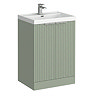 Milan Fluted 600mm Satin Green 2-Door Floor Standing Vanity Unit