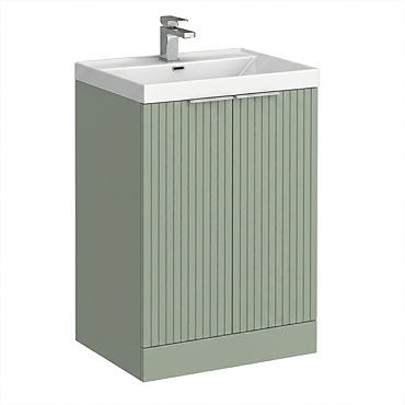 Milan Fluted 600mm Satin Green 2-Door Floor Standing Vanity Unit