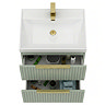 Milan Fluted 600mm Satin Green 2-Drawer Wall Hung Vanity Unit with Brushed Brass Handles