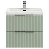 Milan Fluted 600mm Satin Green 2-Drawer Wall Hung Vanity Unit with Chrome Handles