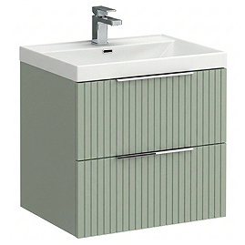 Milan Fluted 600mm Satin Green 2-Drawer Wall Hung Vanity Unit with Chrome Handles