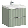 Milan Fluted 600mm Satin Green 2-Drawer Wall Hung Vanity Unit with Chrome Handles