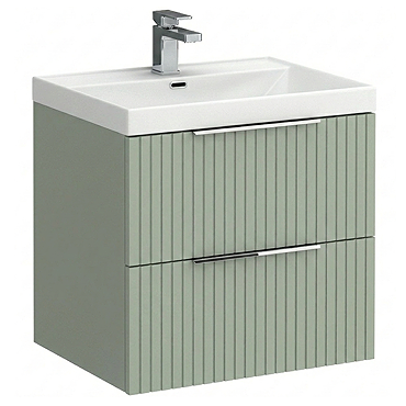 Milan Fluted 600mm Satin Green 2-Drawer Wall Hung Vanity Unit with Chrome Handles