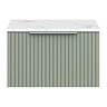 Milan Fluted 600mm Satin Green Vanity Unit - Wall Hung 1 Drawer Unit with Carrara Marble Worktop & Chrome Handle