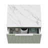 Milan Fluted 600mm Satin Green Vanity Unit - Wall Hung 1 Drawer Unit with Carrara Marble Worktop & Chrome Handle