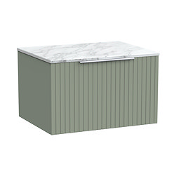 Milan Fluted 600mm Satin Green Vanity Unit - Wall Hung 1 Drawer Unit with Carrara Marble Worktop & Chrome Handle