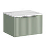 Milan Fluted 600mm Satin Green Vanity Unit - Wall Hung 1 Drawer Unit with Carrara Marble Worktop & Chrome Handle