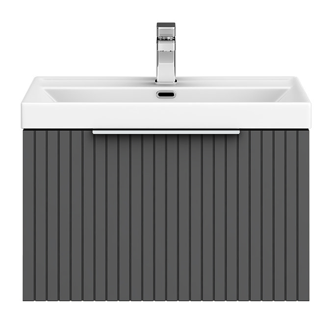 Milan Fluted 600mm Soft Black 1-Drawer Wall Hung Vanity Unit with Chrome Handle