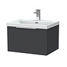 Milan Fluted 600mm Soft Black 1-Drawer Wall Hung Vanity Unit with Chrome Handle