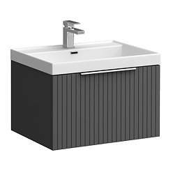 Milan Fluted 600mm Soft Black 1-Drawer Wall Hung Vanity Unit with Chrome Handle