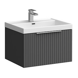 Milan Fluted 600mm Soft Black 1-Drawer Wall Hung Vanity Unit with Chrome Handle