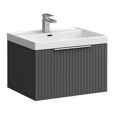 Milan Fluted 600mm Soft Black 1-Drawer Wall Hung Vanity Unit with Chrome Handle