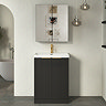 Milan Fluted 600mm Soft Black 2-Door Floor Standing Vanity Unit with Brushed Brass Handles