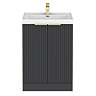 Milan Fluted 600mm Soft Black 2-Door Floor Standing Vanity Unit with Brushed Brass Handles