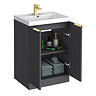Milan Fluted 600mm Soft Black 2-Door Floor Standing Vanity Unit with Brushed Brass Handles