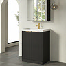 Milan Fluted 600mm Soft Black 2-Door Floor Standing Vanity Unit with Brushed Brass Handles