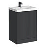 Milan Fluted 600mm Soft Black 2-Door Floor Standing Vanity Unit with Matt Black Handles