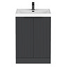 Milan Fluted 600mm Soft Black 2-Door Floor Standing Vanity Unit with Matt Black Handles