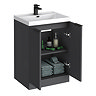 Milan Fluted 600mm Soft Black 2-Door Floor Standing Vanity Unit with Matt Black Handles